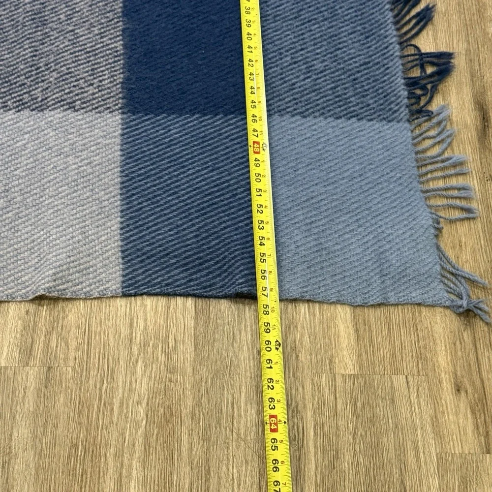 Samband of Iceland Pure New Wool Throw Blanket Blue Plaid 57x50 Vtg 80's